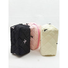 Load image into Gallery viewer, Embossed Cloth with Bow Embroidery Cosmetic Bag: Pink, Black, Or White
