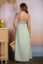 Load image into Gallery viewer, EMBROIDERED SMOCKED STRIPED TUNIC MAXI DRESS : GREEN

