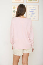 Load image into Gallery viewer, SPLIT NECK RAW EDGE LONG SLEEVE RIBBED KNIT TOP: LIGHT PINK
