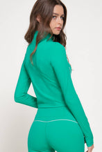 Load image into Gallery viewer, Long Sleeve Piping Detail Active Wear Jacket: GRN-jade green/off white / S
