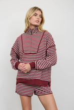Load image into Gallery viewer, HALF ZIP STRIPE CONTRAST TRIM LONG SLEEVE KNIT TOP : CHOCOLATE BROWN
