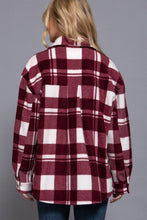 Load image into Gallery viewer, Long Sleeve Check Printed Fleece Shacket: BRG-burgundy

