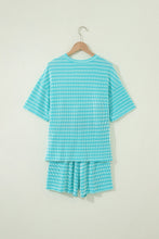 Load image into Gallery viewer, PRETTY BASH Stripe Corded Knit Tee &amp; Short Set: Sky Blue Stripe / XL
