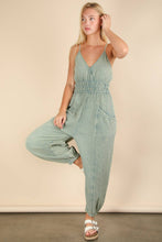 Load image into Gallery viewer, Mineral Washed Cotton Gauze Casual Jumpsuit: SAGE
