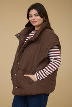 Load image into Gallery viewer, PLUS OVERSIZED SNAP BUTTON PUFFER VEST : DARK BROWN
