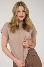 Load image into Gallery viewer, MOCK NECK POCKET DETAIL SHORT SLEEVE KNIT SWEATER: LIGHT TAUPE
