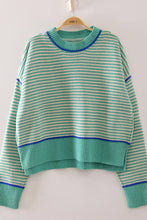 Load image into Gallery viewer, 12W3691N-Contrast Trim Stripe Knit Sweater: BLUE / S-M-L/2-2-2
