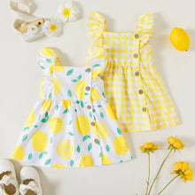 Load image into Gallery viewer, Single-Piece Baby Girl Plaid and Lemon Fruit-Themed Dress: Pale Yellow / 18-24 Months
