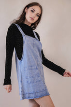 Load image into Gallery viewer, Washed Denim Overall Mini Dress: BLACK
