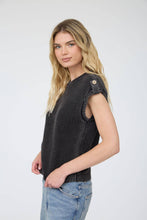 Load image into Gallery viewer, ACID WASHED TAB SLEEVE BACK BUTTON KNIT TOP: INDIGO
