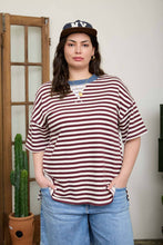 Load image into Gallery viewer, PLUS STRIPE COLORBLOCK DETAIL SHORT SLEEVE KNIT T-SHIRT : BLACK MULTI
