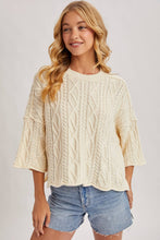 Load image into Gallery viewer, OVERSIZED BELL SLEEVE CABLE KNIT SWEATER: CREAM
