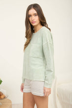Load image into Gallery viewer, WASHED POCKET DETAIL LONG SLEEVE RIB KNIT TOP : LIGHT OLIVE
