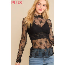 Load image into Gallery viewer, PLUS MESH LACE HIGH NECK DESIGN LONG SLEEVE FITTED TOP: Off White
