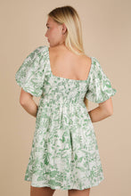 Load image into Gallery viewer, Printed Puff Sleeve Mini Dress: BLUE
