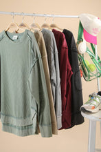 Load image into Gallery viewer, Mineral Washed Elbow Patch Contrast Knit Top: MOCHA
