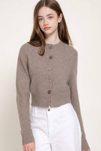 Load image into Gallery viewer, Long Sleeve Round Neck Button Down Sweater Cardigan: TPE-taupe / L
