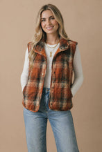 Load image into Gallery viewer, Plaid Quilted Snap Button Puffer Vest: RUST
