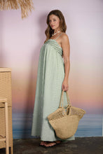 Load image into Gallery viewer, EMBROIDERED SMOCKED STRIPED TUNIC MAXI DRESS : GREEN

