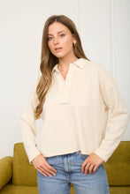 Load image into Gallery viewer, EXPOSED SEAM LONG SLEEVE TEXTURED KNIT POLO: BUTTER YELLOW
