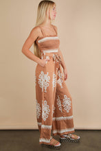 Load image into Gallery viewer, Boho Printed Smocking Detail Jumpsuit: TAUPE
