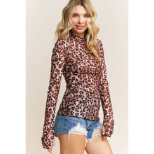 Load image into Gallery viewer, CHIC ANIMAL PRINT MESH HIGH NECK DESIGN LONG SLEEVE FITTED T: Brown Multi
