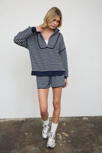 Load image into Gallery viewer, HALF ZIP STRIPE CONTRAST TRIM LONG SLEEVE KNIT TOP : CHOCOLATE BROWN
