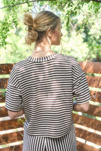 Load image into Gallery viewer, STRIPE SHORT SLEEVE DROP SHOULDER BOXY KNIT TOP : BROWN
