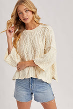 Load image into Gallery viewer, OVERSIZED BELL SLEEVE CABLE KNIT SWEATER: CREAM
