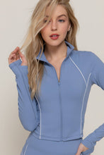 Load image into Gallery viewer, Long Sleeve Piping Detail Active Wear Jacket: GRN-jade green/off white / S
