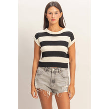 Load image into Gallery viewer, Striped Ribbed Knit Top: ICE BLUE /
