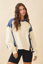 Load image into Gallery viewer, Colorblock Terry Pullover Sweatshirt: White Heather Gray / Contemporary
