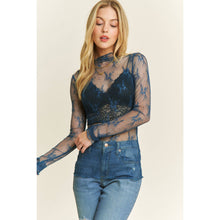 Load image into Gallery viewer, MESH LACE HIGH NECK DESIGN LONG SLEEVE FITTED TOP: Brown
