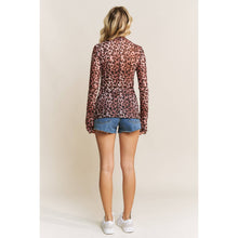 Load image into Gallery viewer, CHIC ANIMAL PRINT MESH HIGH NECK DESIGN LONG SLEEVE FITTED T: Brown Multi
