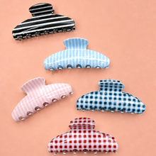 Load image into Gallery viewer, JUMBO STRIPE PLAID OVAL HAIR CLAW CLIPS | STRIPE PINK
