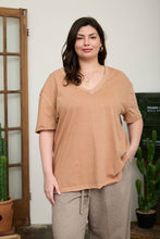 Load image into Gallery viewer, PLUS WASHED RELAXED SHORT SLEEVE V NECK KNIT TOP: VINTAGE BLUE
