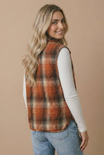 Load image into Gallery viewer, Plaid Quilted Snap Button Puffer Vest: RUST
