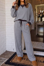 Load image into Gallery viewer, Striped Colorblock Trim Pants: Blue &amp; Brown Stripe
