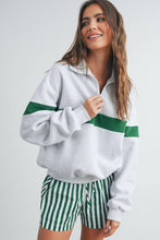 Load image into Gallery viewer, Two-Toned Half Zip Collar Sweatshirt: GREY / GREEN
