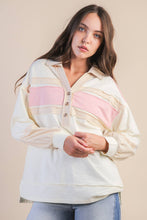Load image into Gallery viewer, Color Block Oversized Collared Casual Knit Top: CREAM
