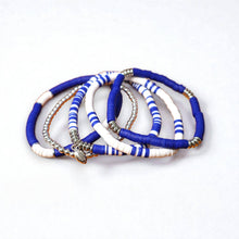 Load image into Gallery viewer, Royal Blue and White Game Day Bracelet Stack
