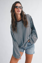 Load image into Gallery viewer, Oversized Stripe Long Sleeve Top: Chocolate / Contemporary
