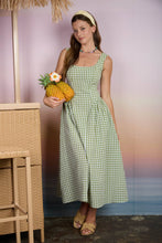 Load image into Gallery viewer, PLAID BASQUE WAIST SLEEVELESS MIDI DRESS : BROWN

