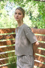 Load image into Gallery viewer, STRIPE SHORT SLEEVE DROP SHOULDER BOXY KNIT TOP : BROWN
