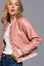 Load image into Gallery viewer, Long Sleeve Quilted PU Faux Leather Bomber Jacket: BLK-black / M

