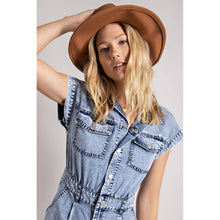Load image into Gallery viewer, Denim Collared Button Down Romper - Light Weight Fabric: Medium Denim
