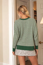 Load image into Gallery viewer, STRIPE EXPOSED SEAM SPLIT HEM LONG SLEEVE KNIT TOP (PRE-ORDER): BLACK
