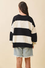 Load image into Gallery viewer, Contrast Panel Long Sleeve Slouchy Top: Pineapple Navy / Contemporary
