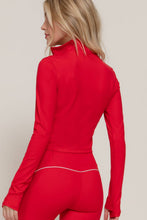Load image into Gallery viewer, Long Sleeve Piping Detail Active Wear Jacket: GRN-jade green/off white / L
