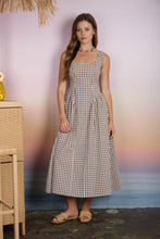 Load image into Gallery viewer, PLAID BASQUE WAIST SLEEVELESS MIDI DRESS : BROWN
